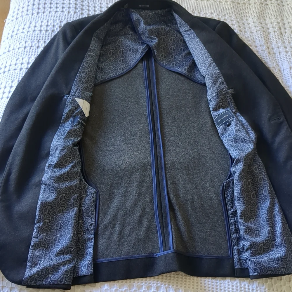 7Diamonds‎ Fit Sport Coat Blazer Medium Charcoal Black Royal Blue EXCELLENT COND